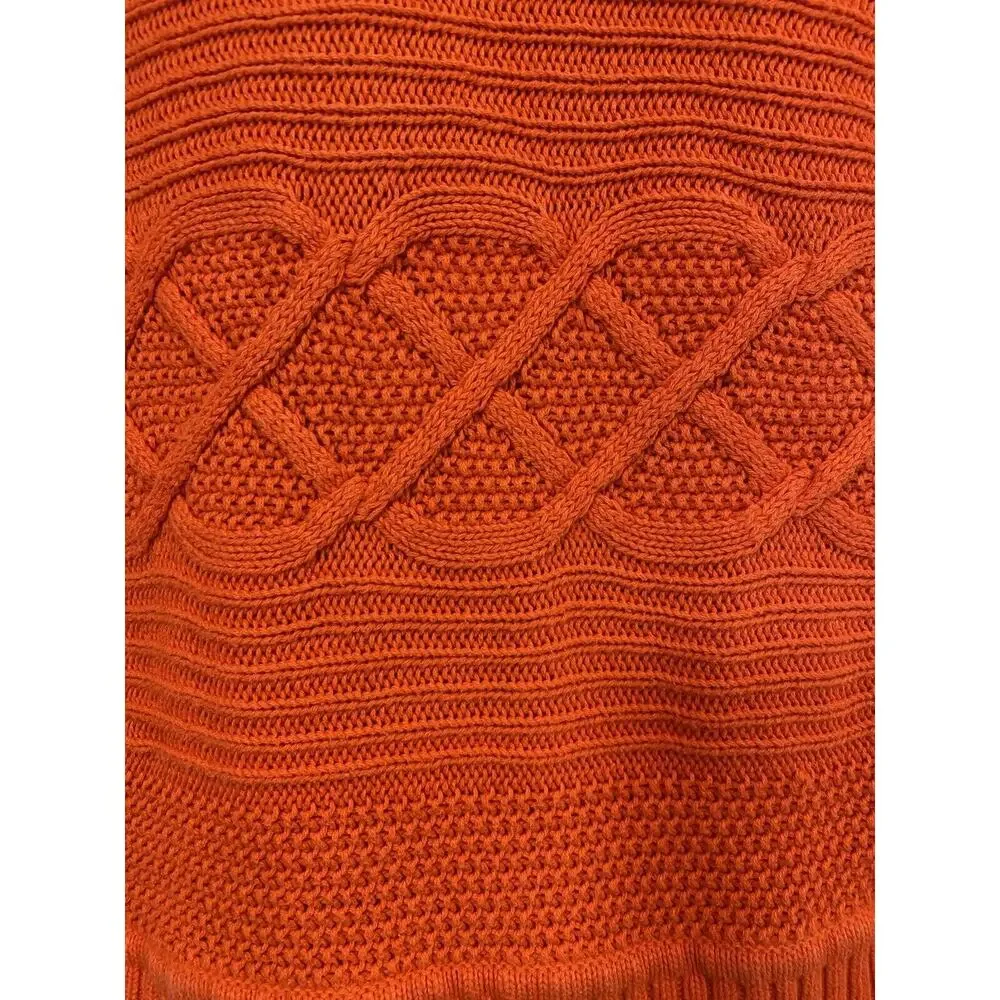 Talbots Orange Sweater Petite Medium Boat Neck Anchors Coastal Fisherman